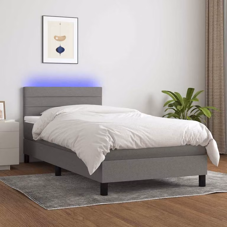 Letto Ibrido con Materasso e Illuminazione LED vidaXL in Tessuto Grigio e Bianco, L/P: 100 x 200 cm
