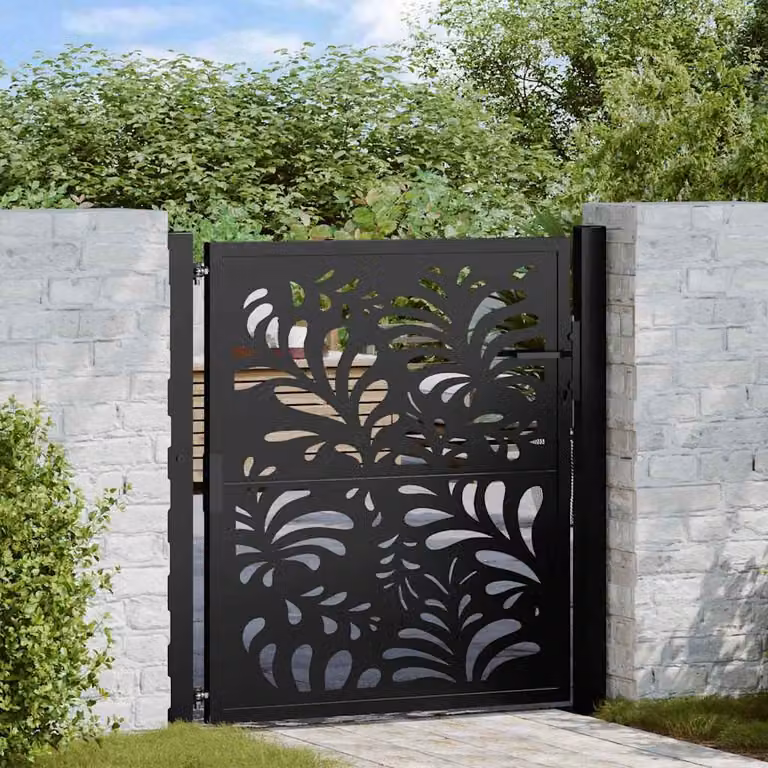 Cancello da giardino vidaXL in acciaio nero con design ondulato L: 105 cm, H: 106 cm