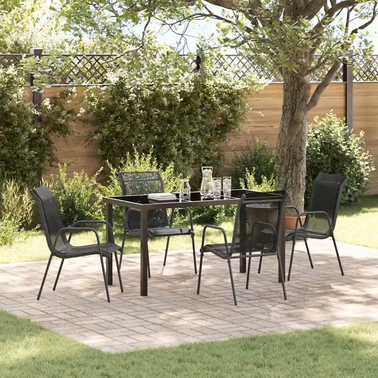 Set da pranzo per giardino e terrazza vidaXL in metallo nero opaco, 5 pezzi