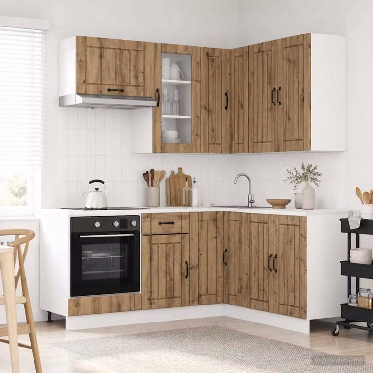 vidaXL Unità Cucina LUCCA 8 Pezzi in Rovere e Legno Ingegnerizzato Marrone con Ante in Vetro
