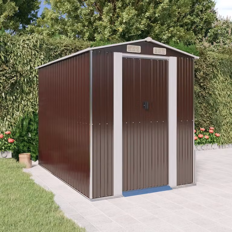 Capanno da giardino vidaXL in acciaio zincato marrone scuro L: 192 cm, P: 274 cm, H: 223 cm
