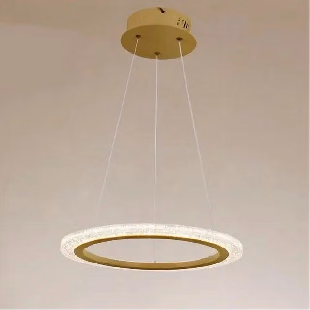 Trade Shop Traesio Lampadario A Sospensione Led Anello Oro con Effetto Cristallo, Dimmerabile e Regolabile in Altezza, 36W