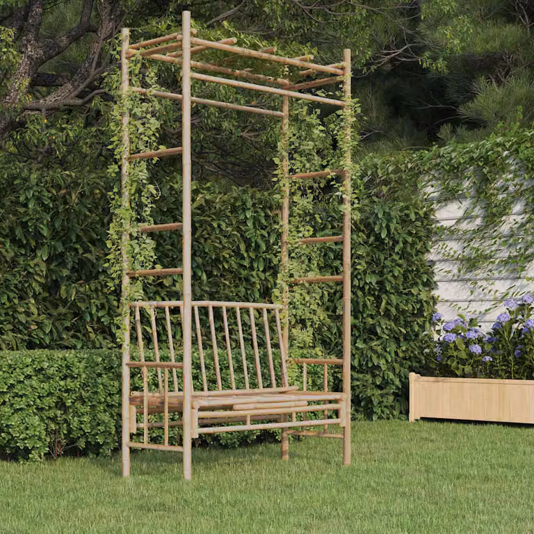 vidaXL Panca da Giardino con Pergola in Bambù Marrone con Braccioli