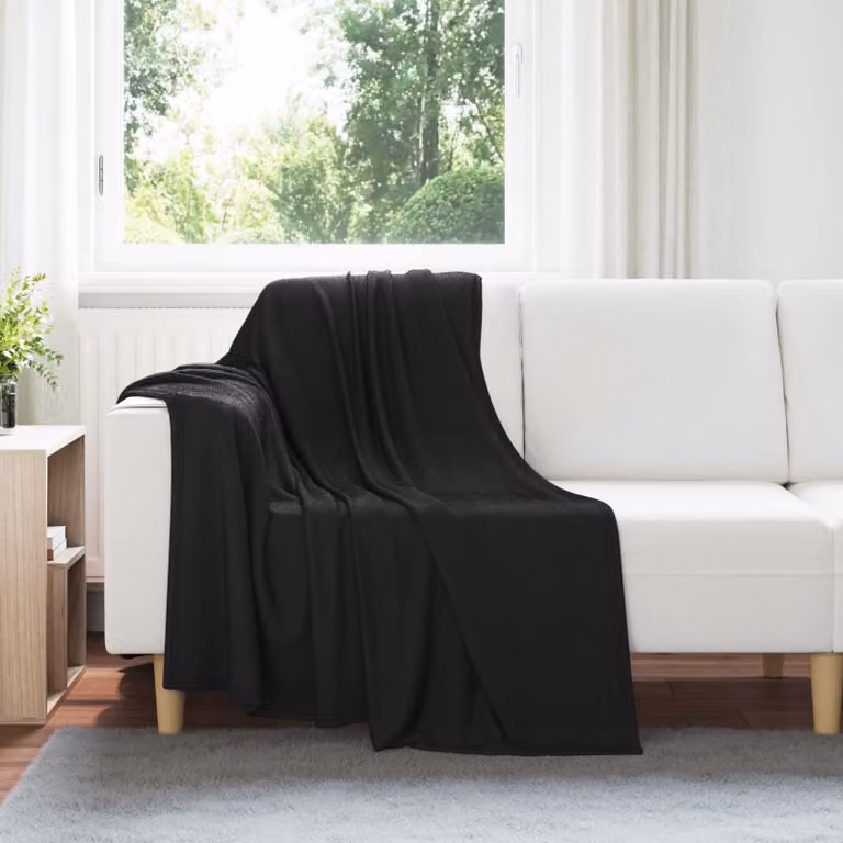 Set di 24 coperte in pile vidaXL nere, morbide e lavabili, L 170 cm x P 130 cm