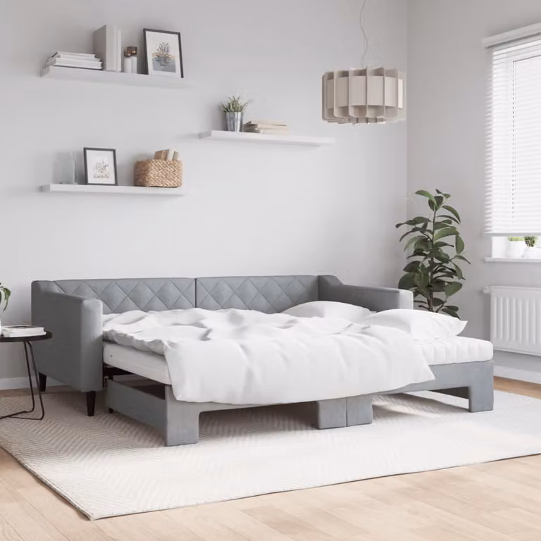 vidaXL Divano Letto Estraibile in Tessuto Grigio Chiaro con Materasso