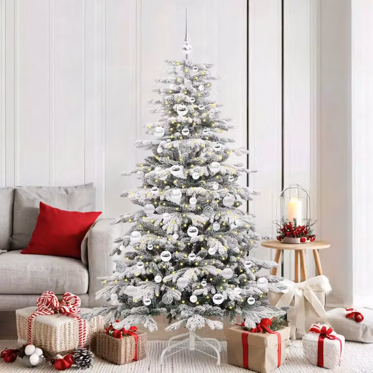 Albero di Natale artificiale moderno vidaXL bianco con luci LED bianco caldo, Altezza: 180 cm