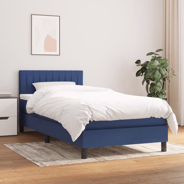 vidaXL Giroletto a Molle con Materasso Ibrido in Tessuto Blu e Bianco, L/P: 100 x 200 cm